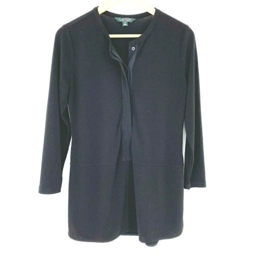 Lauren Ralph Lauren Tunic Top Size Medium Petite Black Long Sleeve Shirt Stretch